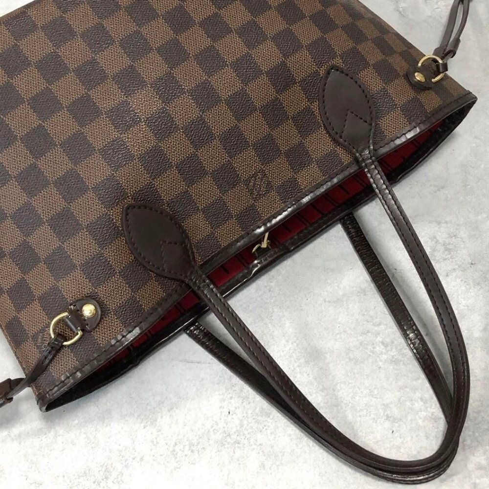 Authentic Louis Vuitton Neverfull PM Purse Damier Ebene Tote Shoulder Bag Red - Picture 9 of 14